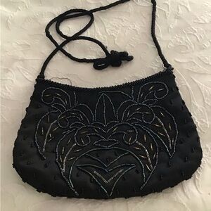Black Embroidered Clutch with Floral Design